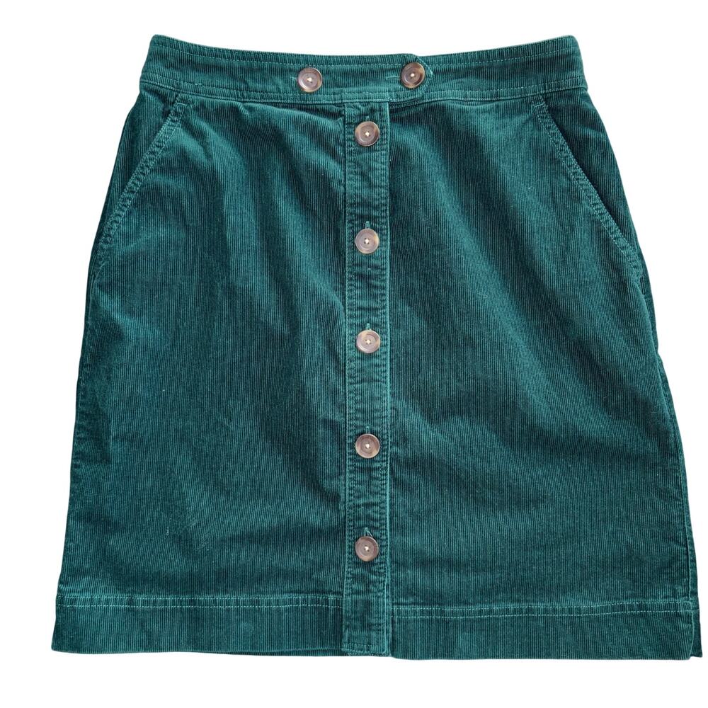 Boden Cecelia Cord Skirt Green Corduroy Button Front High Waist Academia Size 6